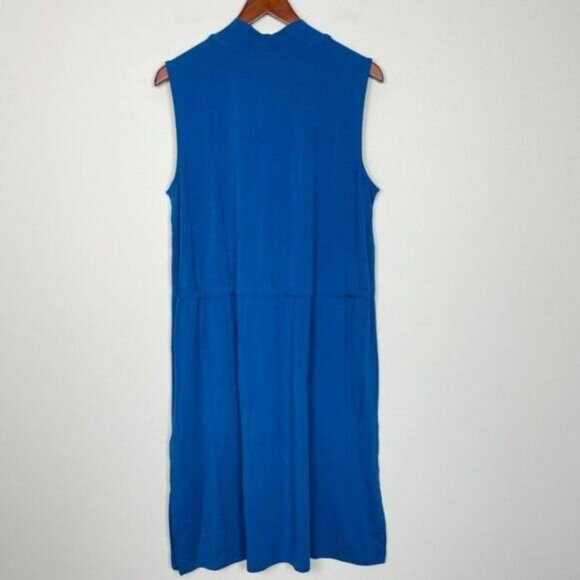 Eileen Fisher Mock Neck Tie Waist Sleeveless Knee Length Dress Marine Blue L - Picture 3 of 9